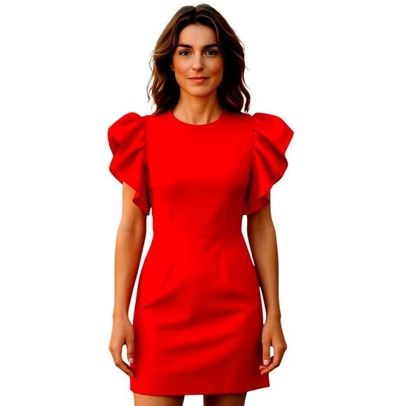 Be Darling 1/2 Junior Red Ruffle Sleeves Dress Kids Size 1 2 Extra Small - Picture 1 of 5